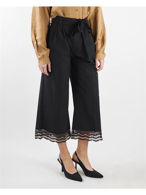 Cropped poplin trousers with two-tone lace Twinset TWIN SET | Pants | TT212810710